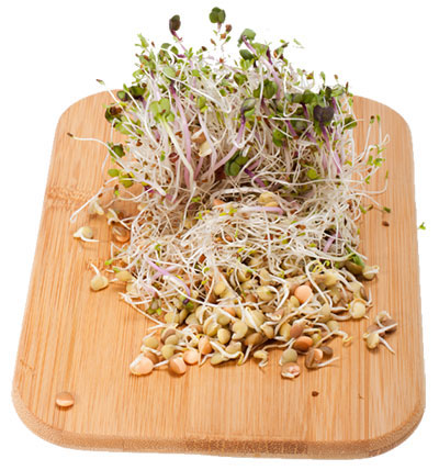 Sprouts on a cutting board